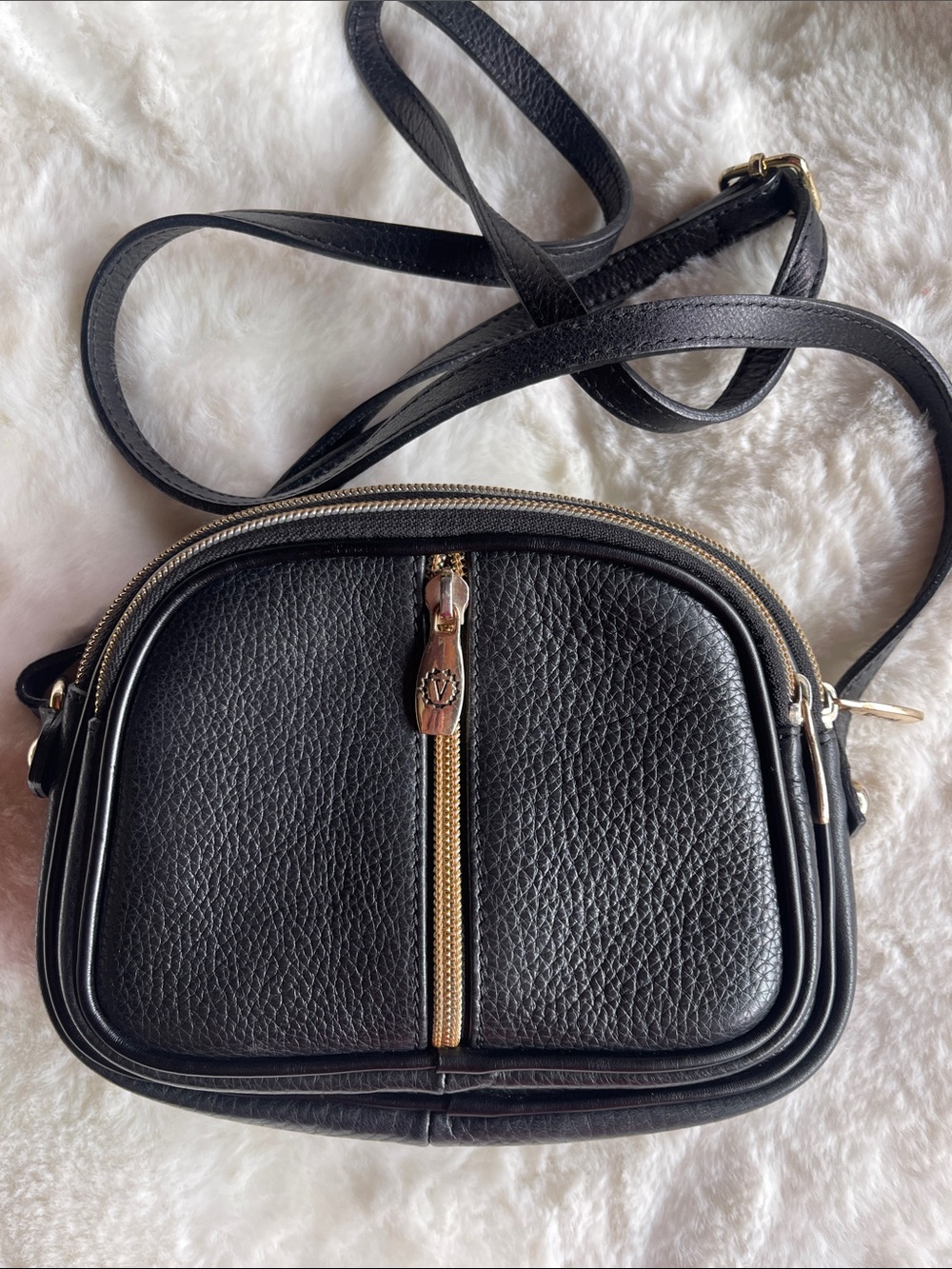Valentina Black Crossbody Bag with Gold Hardware